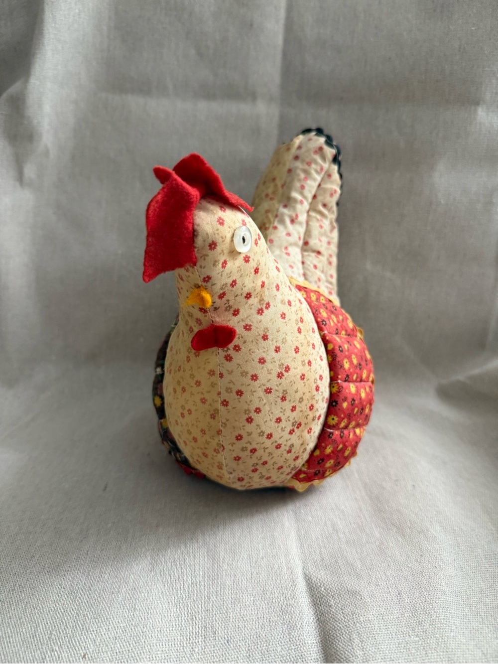 Handmade Red & Cream Fabric Chicken